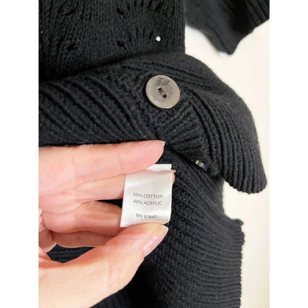 J. Jill Black Knit Cardigan Top Petite Medium Button Front Short Sleeve Sweater - Picture 4 of 8